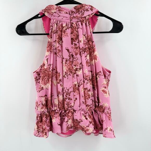 LINE AND DOT Bloom Blouse Size Extra Small NWT Pink Floral Halter Cropped Top - Picture 6 of 13